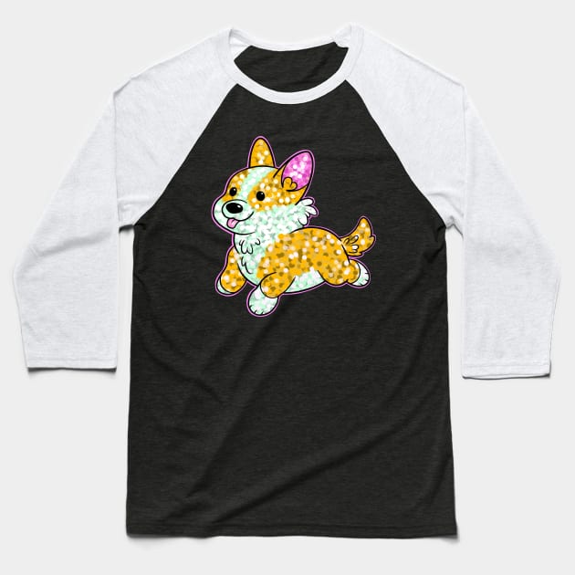 Cute Glitter Corgi Baseball T-Shirt by IhateDumplings